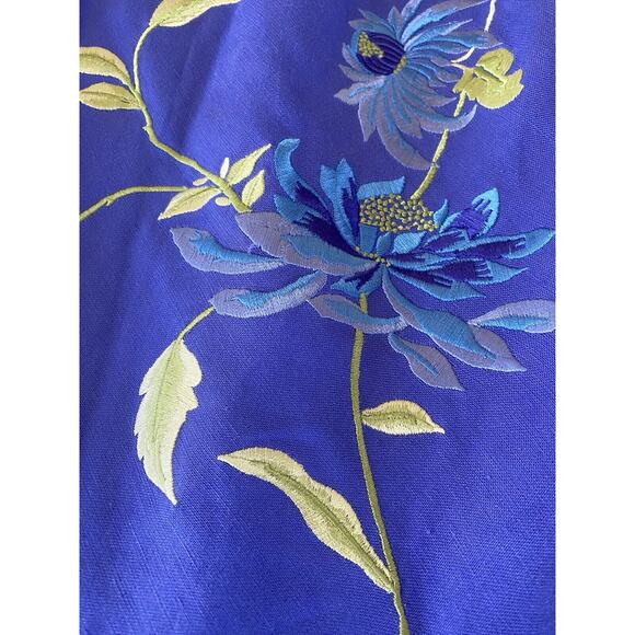 Women’s Positive Attitude Blue Floral Asymmetrical Hem MIDI Linen Blend Dress 6 - Picture 3 of 4